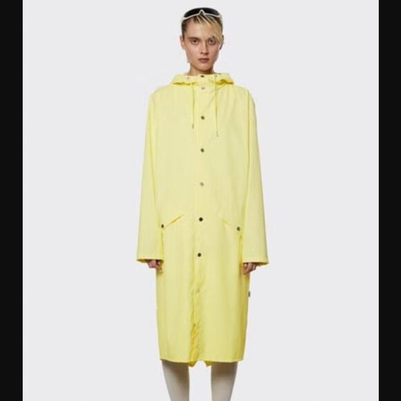 Rains Longer Jacket Straw Yellow Unisex Casual Classic Button Closure Hooded - Picture 1 of 13